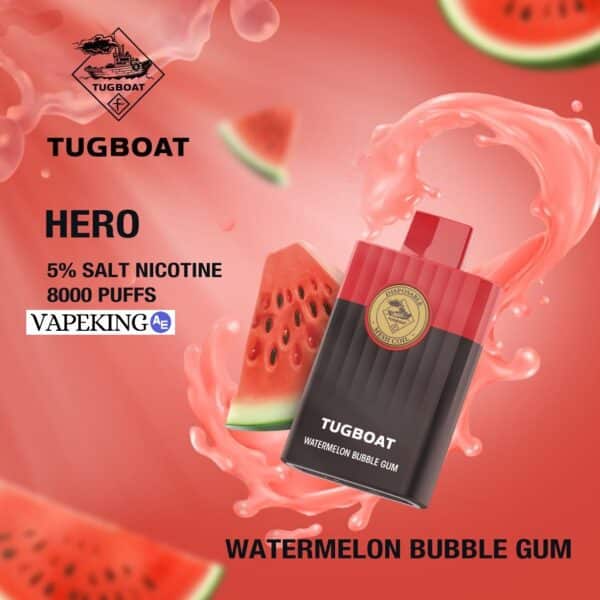 TUGBOAT HERO DISPOSABLE VAPE 8000 PUFFS Watermelon Bubble Gum 1