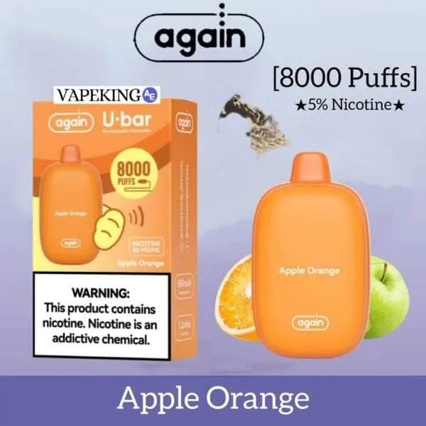 AGAIN U-BAR DISPOSABLE VAPE 8000 PUFFS apple orange.