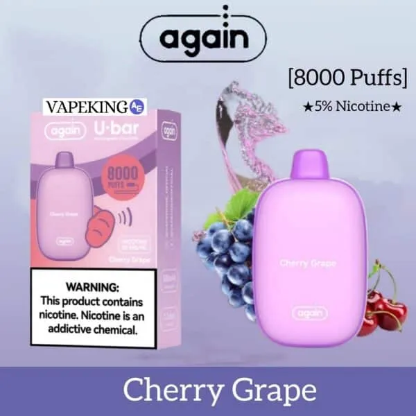 AGAIN U-BAR DISPOSABLE VAPE 8000 PUFFS cherry grape