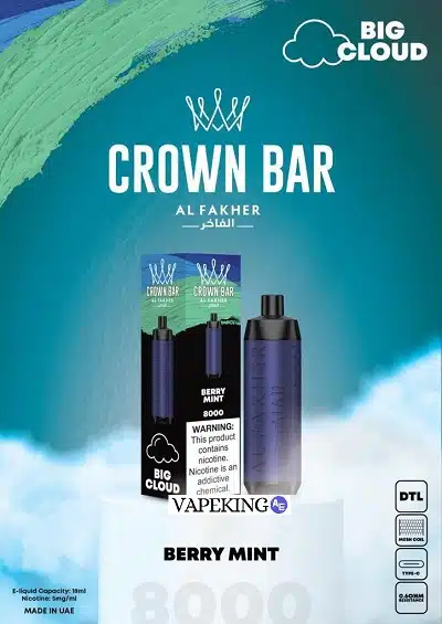 crown bar disposable vape 8000 puffs berry mint