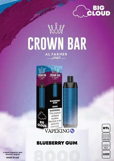 crown bar disposable vape 8000 puffs blueberry gum