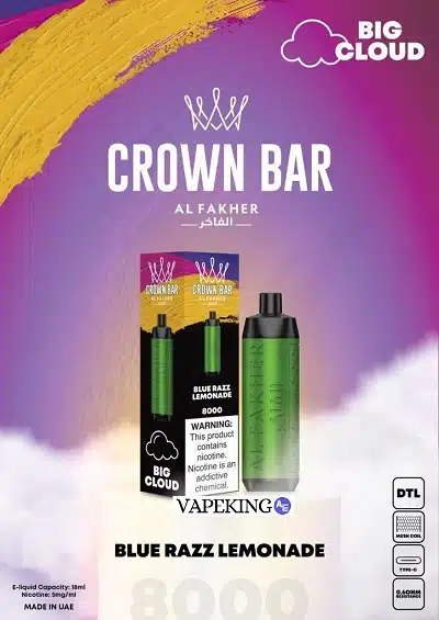 crown bar disposable vape 8000 puffs bluerazz lemonade