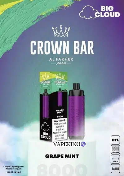crown bar disposable vape 8000 puffs grape mint