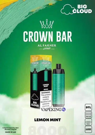 crown bar disposable vape 8000 puffs lemon mint