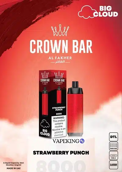 crown bar disposable vape 8000 puffs strawberry punch
