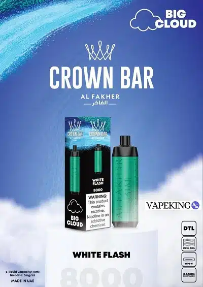 crown bar disposable vape 8000 puffs white flash